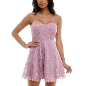 NWT Trixxi Pink Mini Dress Embroidered mesh Corset Juniors 3 cottage sweetheart